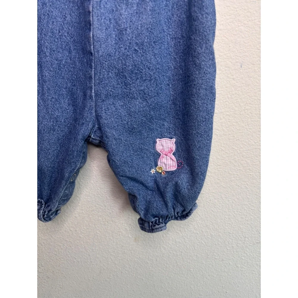 Vintage Carters Tykes Denim Overalls Baby Girls 0-3M Embroidered Garden Cat